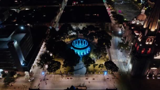 Flygfoto Rotonda Los Jaliscienses Ilustres Guadalajara Mexiko Natt — Stockvideo