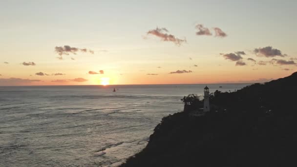 Letecký Pohled Maják Diamondhead Při Západu Slunce Oahu Hawaii — Stock video