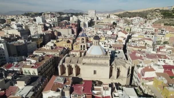 Scenic Saint Nicholas Cathedral Alicante Downtown Aerial Orbiting Shot Spain — Stock Video