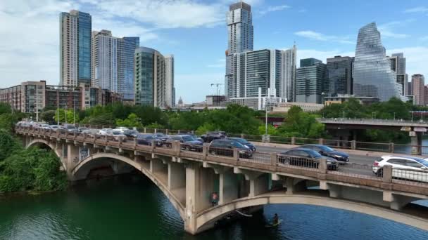 Austin Belvárosában Texas Légi Létrehozása Lövés Otthont Tech Cég Központja — Stock videók