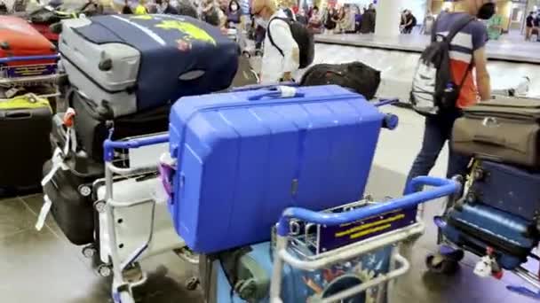 Piles Abandonned Luggages Waiting Sorted Montreal Airport Canada Due Staff — Stockvideo