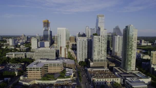 Luftaufnahme Von Der Sonnigen Skyline Von Austin Tagsüber Texas Usa — Stockvideo