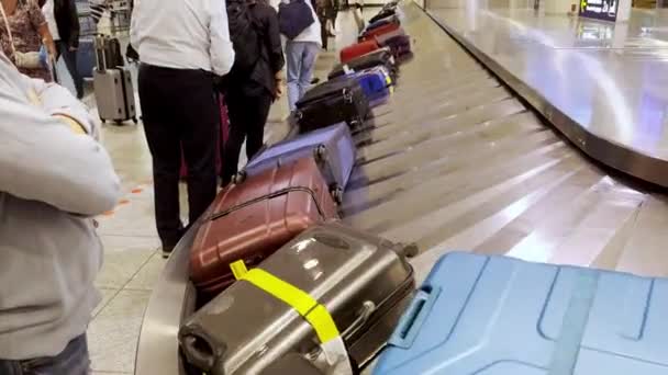 Σκουλαρίκια Από Εγκαταλελειμμένες Αποσκευές Που Περιμένουν Τακτοποιηθούν Στο Αεροδρόμιο Του — Αρχείο Βίντεο
