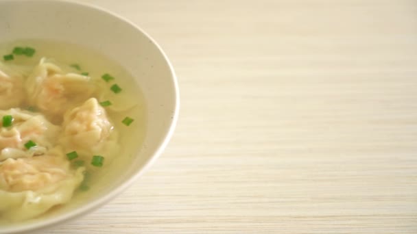 Shrimp Dumpling Soup White Bowl Asian Food Style — Stock video
