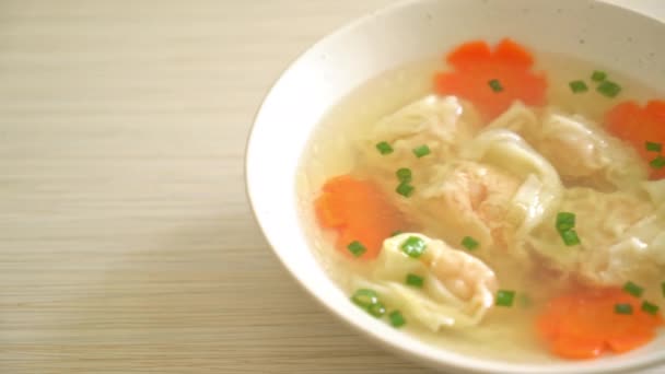 Garnalen Knoedel Soep Witte Kom Aziatische Voedsel Stijl — Stockvideo