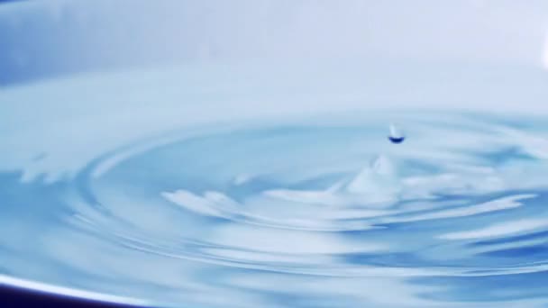 Real Von Wassertropfen Fällt Ins Wasser Und Divergierende Kreise Des — Stockvideo