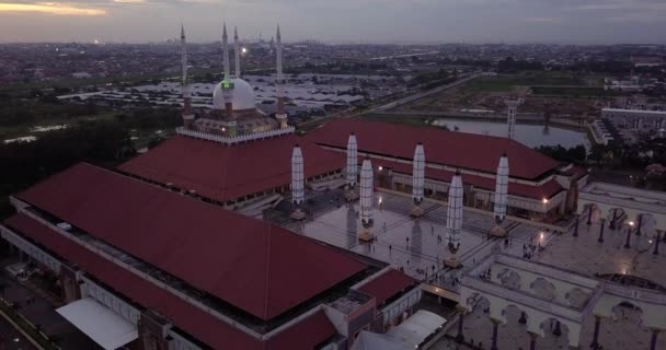 Moving Drone Shot Great Mosque Central Java Majt Suset Time — Stockvideo