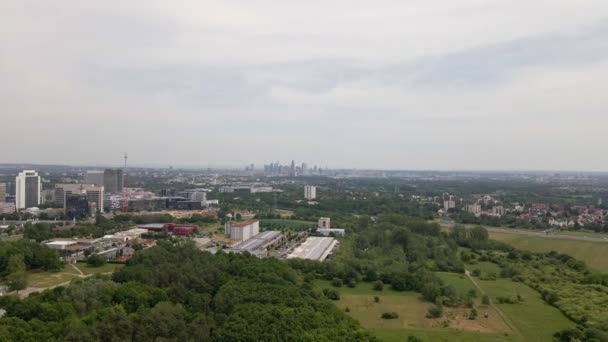 Aerial Hyperlapse City Frankfurt Main Germany Distance Cloudy Day Wide — Stock Video