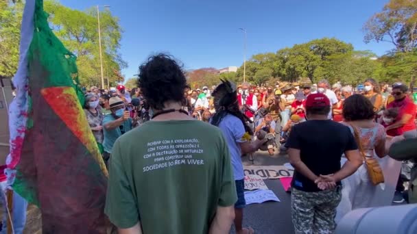 Ampia Panoramica Sulla Protesta Contro Gli Omicidi Brasile Con Tutte — Video Stock
