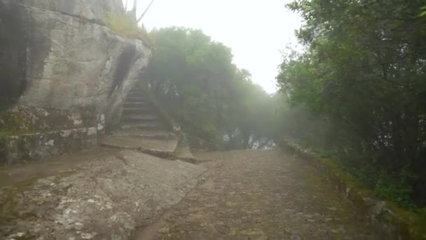 Escaleras Talladas Piedra Castillo Moros Día Misterioso Muy Misterioso — Vídeo de stock