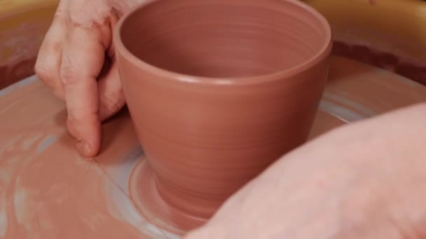 Ceramic Cup Cut Removed Pottery Wheel — Stock Video