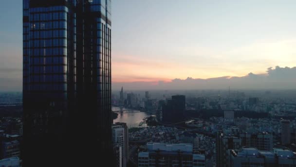 Espetacular Aérea Revelar Cidade Chi Minh Por Trás Landmark Arranha — Vídeo de Stock