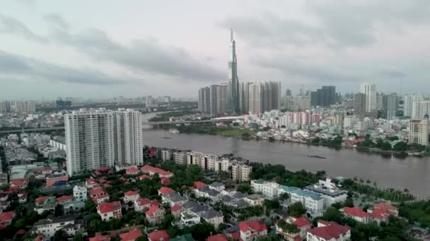 Chi Minh City Vietnam Cityscape Landmarks Riverside Urban Area Cloudy — Stockvideo
