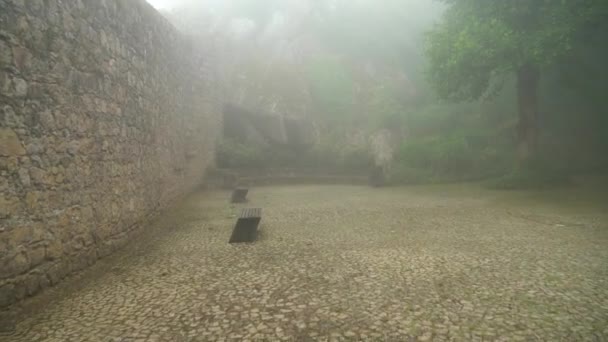 Lower Part Moors Castle Covered Thick Mist — Vídeo de stock