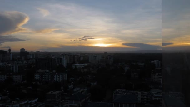 Vista Ciudad Skyline Sunrise Wide Shot — Vídeos de Stock