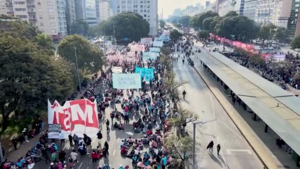 Werkloze Burgers Buenos Aires Demonstreren Julio Avenue Antenne — Stockvideo
