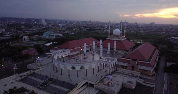Point Interest Drone Shot Great Mosque Central Java Majt Suset — ストック動画