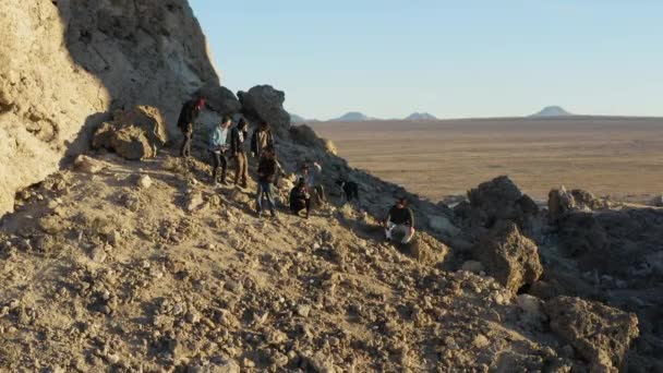 Fixed Shot Guys Camping Mountain Top California Desert Sunset — Stock Video