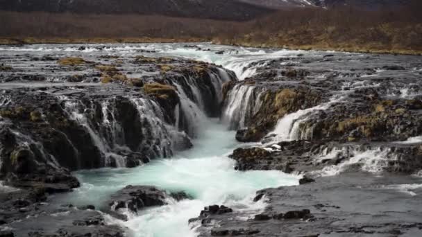 Blauwe Waterval Bruarfoss Zuidwest Ijsland — Stockvideo