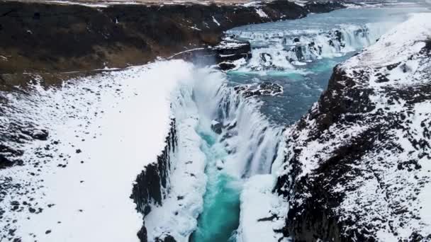 Cachoeira Gullfoss Sudoeste Islândia Inverno — Vídeo de Stock