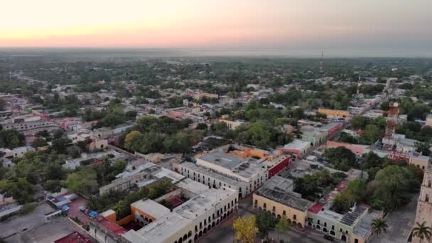 멕시코 유카탄 Sunset Valladolid Mexican Yucatan Peninsula City Aerial Drone — 비디오