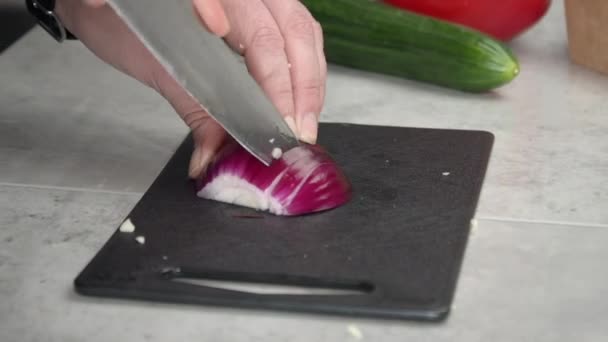 Wedge Red Onion Sectioned Small Cutting Board Dicing — Video