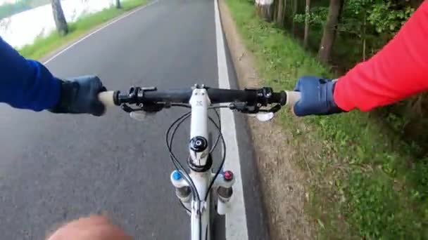 First Person View Chest Camera Male Mountain Biker Riding Asphalt — Video