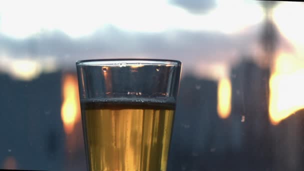 Carbonation Bubblor Stiger Kort Glas Blekt Lager Genom Fönstret — Stockvideo