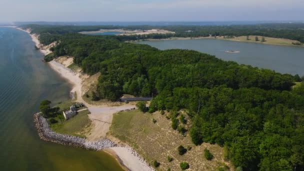 Recién Formado Dune Harbor Park Cerca Muskegon Desde Aire Sobre — Vídeo de stock