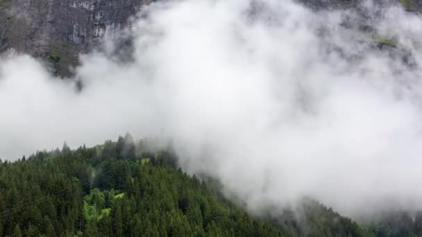 Dynamic Timelapse Low Clouds Top Station Pfingstegg Cable Car Grindelwald — Stock Video