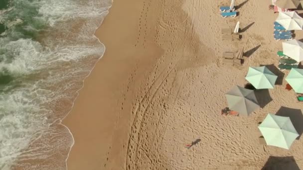 Parasols Seashore Crashing Waves Yelapa Beach Jalisco Mexico Aerial Drone — Stock Video