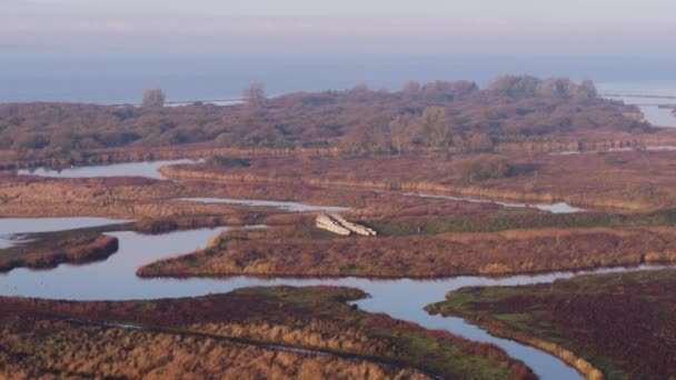 Vast Coastal Marsh Popular Bird Sanctuary Korendijkse Slikken Aerial — 비디오