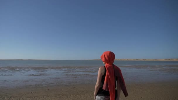 Pie Solo Medio Del Desierto Laguna Nayla Tarfaya Marrocco — Vídeos de Stock