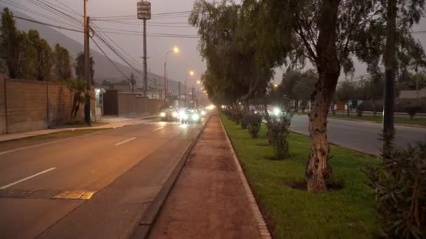 Gestabiliseerd Wandelschot Tijdens Het Lopen Vooruit Langs Weg Met Tegemoetkomend — Stockvideo