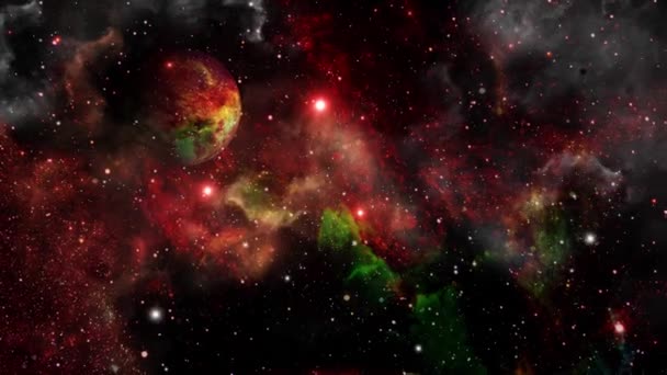 Nebulosas Pov Planeta Movimento Flutuando Universo — Vídeo de Stock