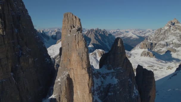 Slow Push Tre Cime South Tyrol Extreme Sunlit Stone Peaks — Video Stock