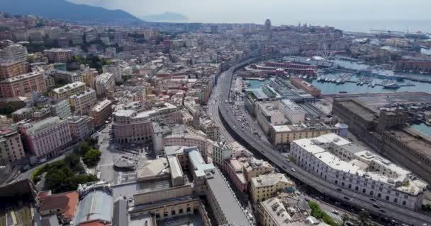 意大利热那亚港口城市 热那亚 空中泛舟射击 — 图库视频影像