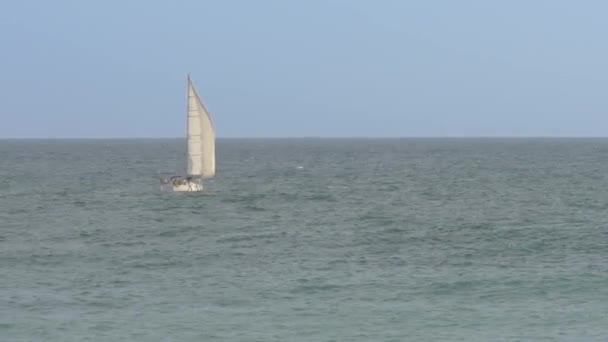Sailboat White Sail Sea Moving Away Sea Right — Stock video