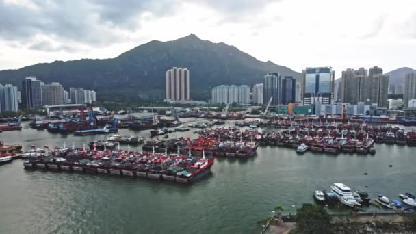 Hong Kong Körfezi Yapısını Tuen Mun Tayfun Barınağı Olarak Gösteren — Stok video