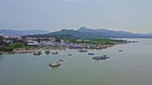 Dynamic Onward Aerial Footage Fishing Village Lau Fau Shan New — Video