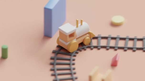 Pengulangan Animasi Seni Kereta Mainan Mengelilingi Rel Kereta Api — Stok Video