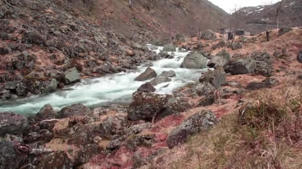 Красивый Вид Водопад Норвегии Которому Легко Подойти Туристу — стоковое видео