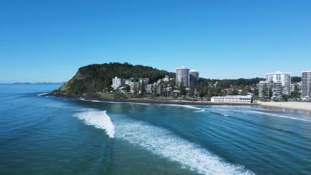 World Famous Burleigh Heads Surf Break Iconic Headland Township Built — Stock Video