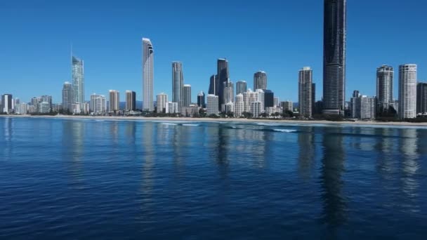 Slow Moving Drone View Iconic Gold Coast Skyline Rising World — Stockvideo