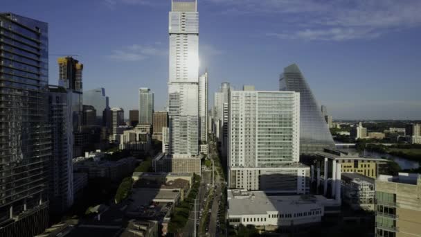 Luchtfoto Het Midden Van Hoge Opkomst Zonnige Austin Texas Verenigde — Stockvideo