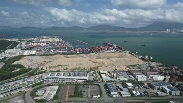 Vista Aérea Drones Del Vertedero Muelle Carga Tuen Mun Hong — Vídeos de Stock