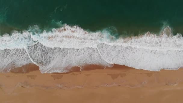 Aerial Horizontal Top View Beautiful Sandy Beach Green Water Ocean — Stockvideo