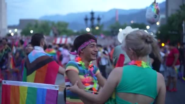 Young Modern Sexy Lesbian Gay Homosexual Couple Dancing Together Street — Αρχείο Βίντεο