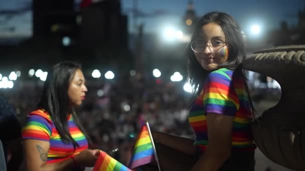 Beautiful Sexy Young Latino American Girl Lesbian Woman Wearing Rainbow — Stock videók