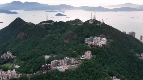 Hermosa Puesta Sol Sobre Bahía Victoria Hong Kong China Vista — Vídeo de stock